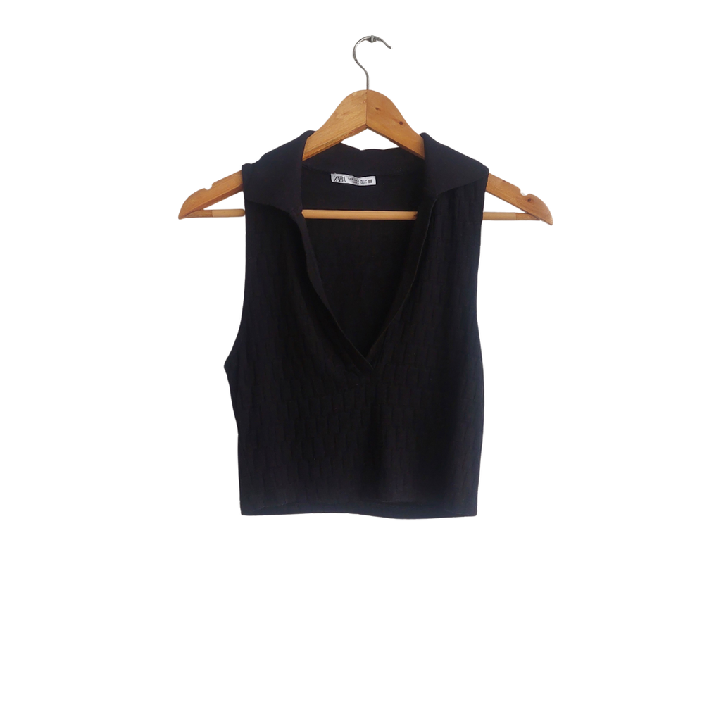 Zara Black Sleeveless Textured Crop Top | Gently Used |