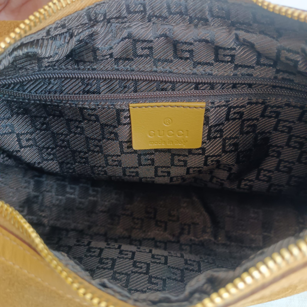 Gucci Brown Suede Leather Trimmed Shoulder Bag | Pre Loved |