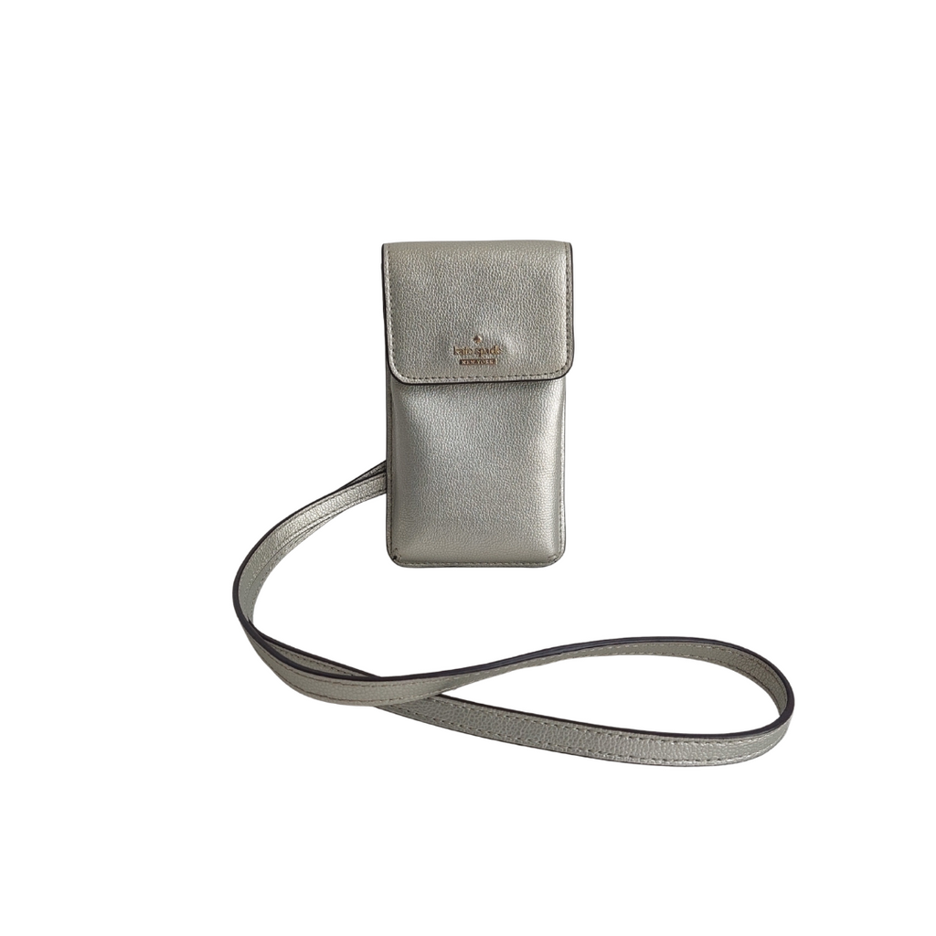 Kate Spade Silver Metallic North South Patterson Drive Phone Crossbody Bag | Pre Loved |