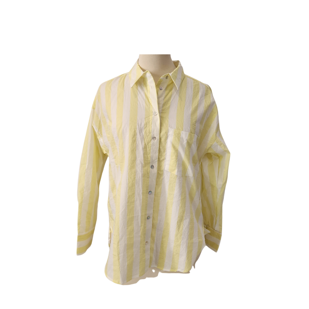Mango Light Yellow & White Striped Collared Shirt | Brand New |