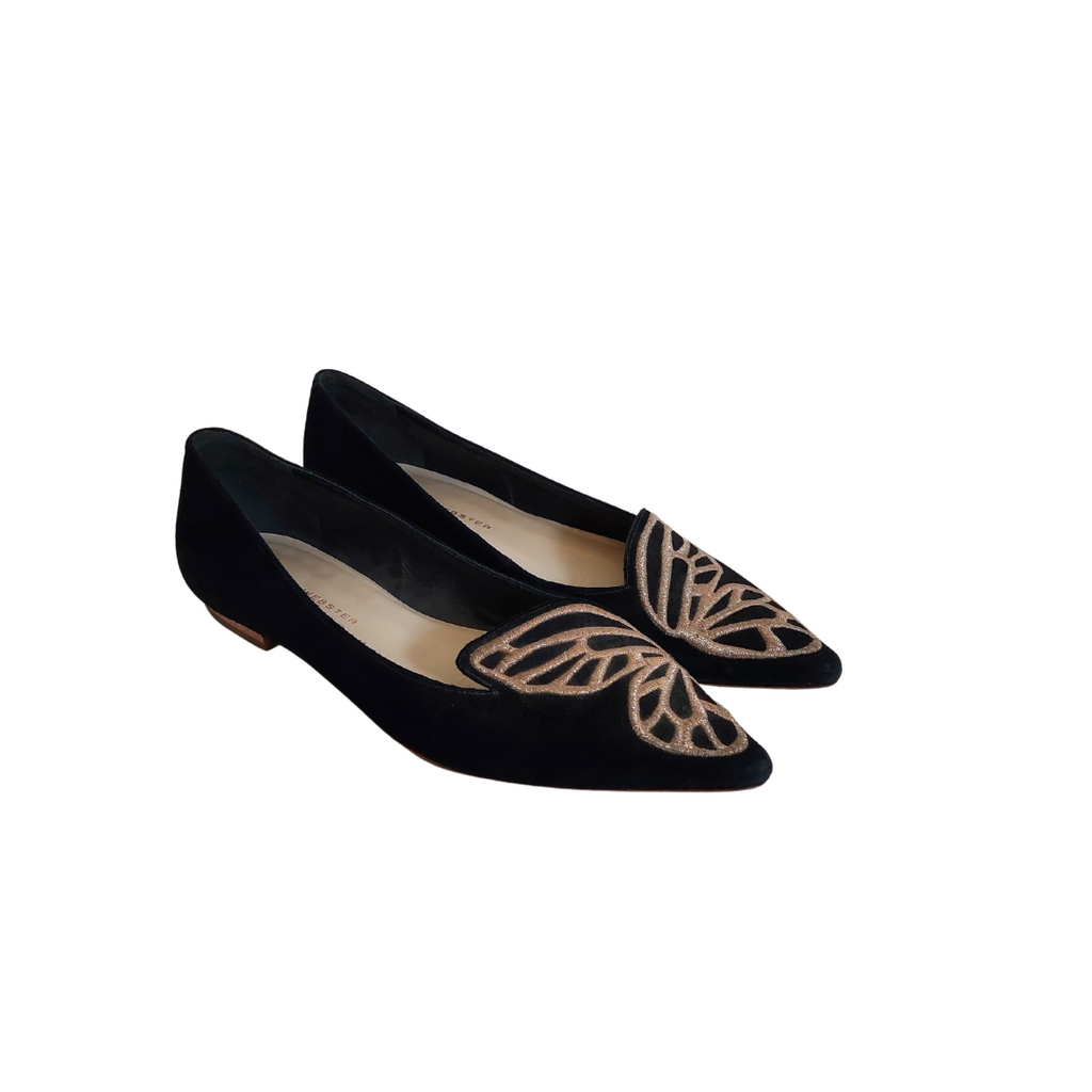 Sophia Webster Black Suede 'Bibi' Butterfly Ballerina Flats | Pre Loved |