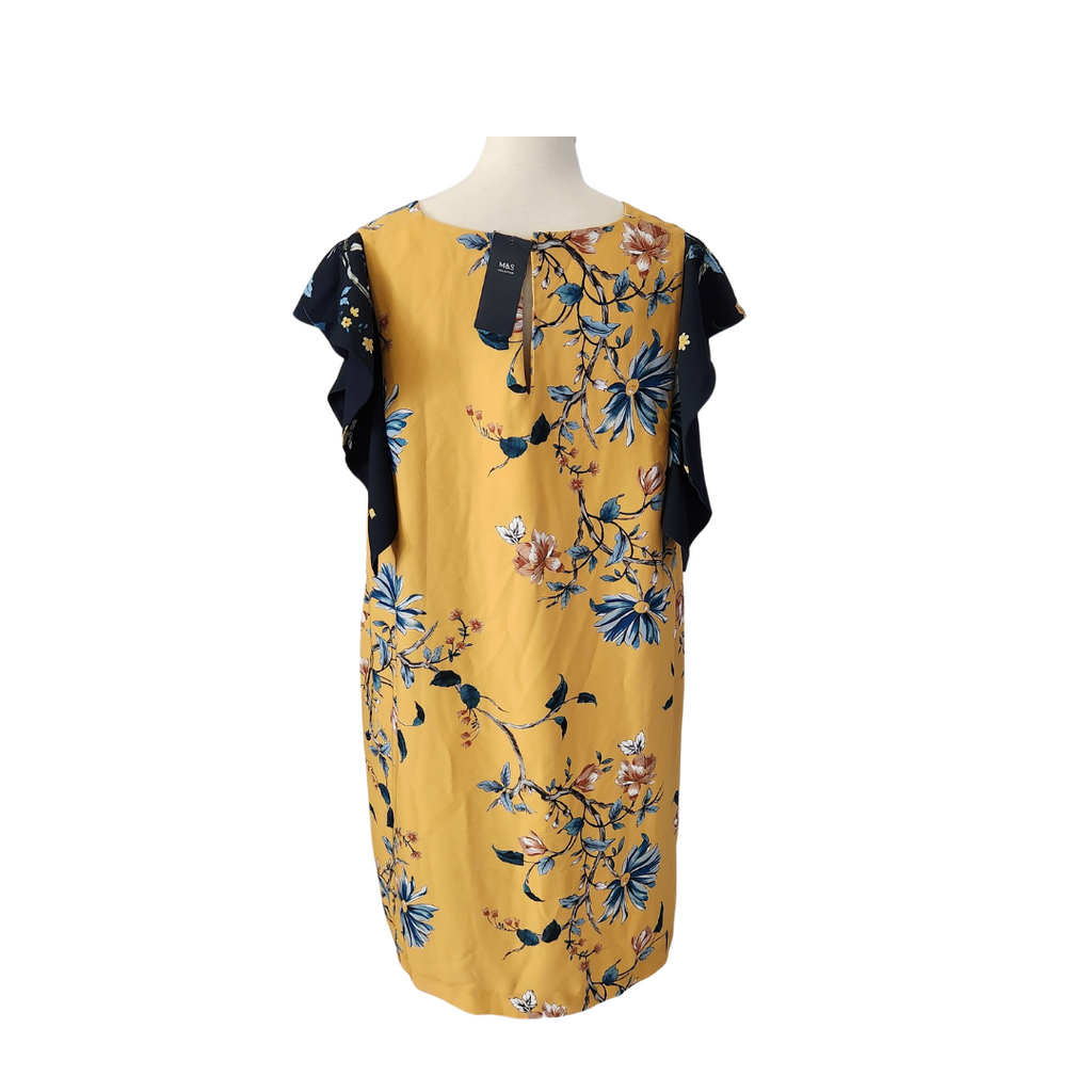 Marks & Spencer Mustard Floral Printed Midi Dress | Brand New |