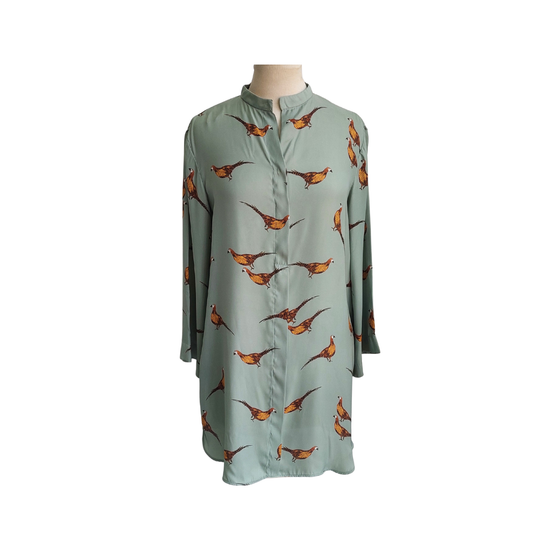 Zara Green Pheasant Bird Printed Long Top | Gently Used |
