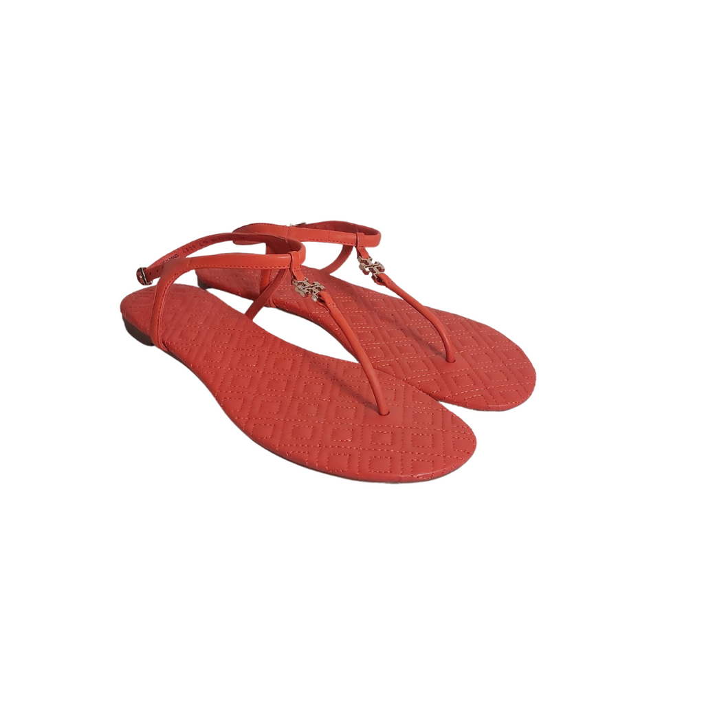 Tory Burch Orange Marion Quilted Leather Thong Sandals  | Gently used |