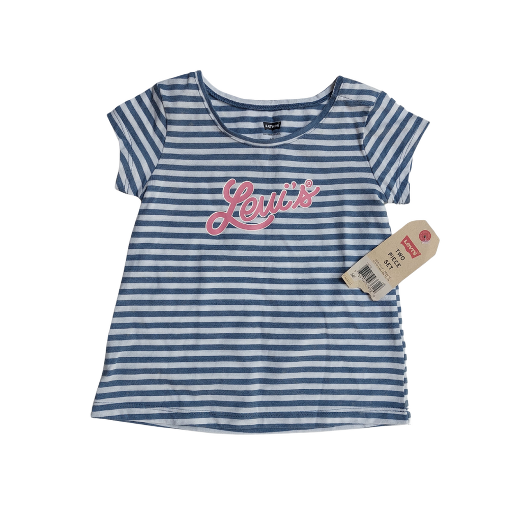 Levi's Blue and White Striped Logo T Shirt (24 Months) | Brand New |