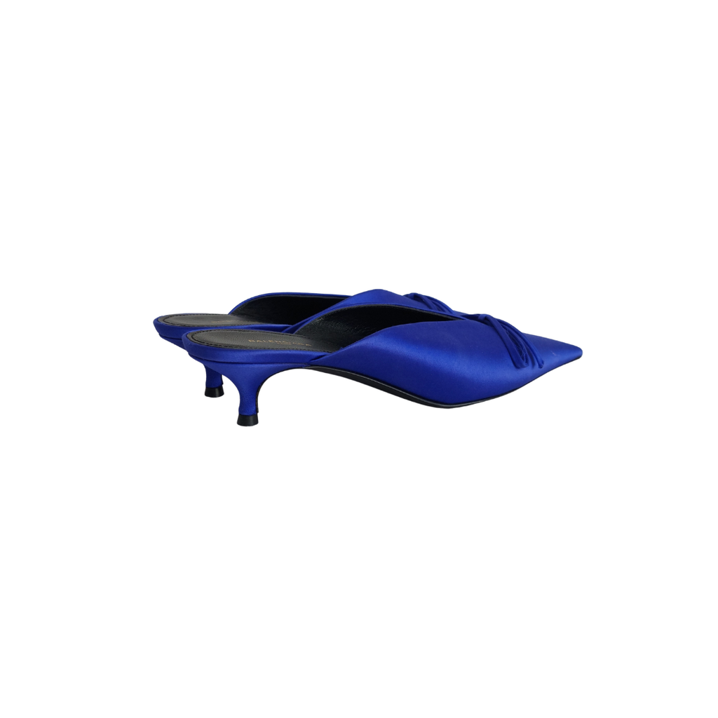 Balenciaga Royal Blue Satin Bow Knife Heel Mules | Brand New |
