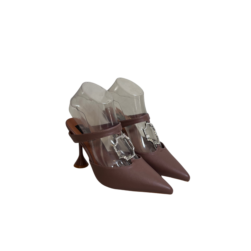 CUPLE Taupe Brooch Mule Heels | Like New |