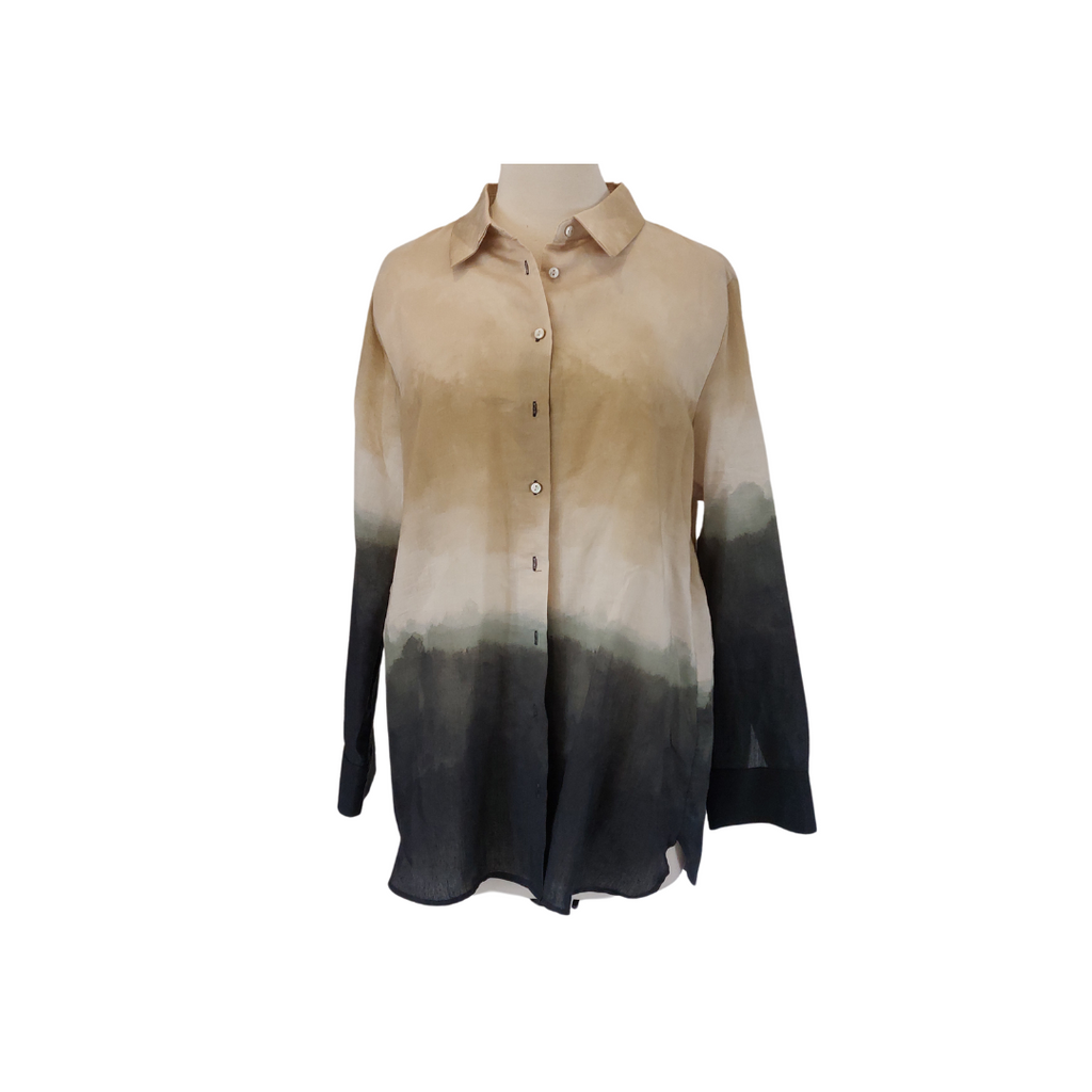 Primark Beige & Green Tie Dye Button Down Shirt | Brand New |