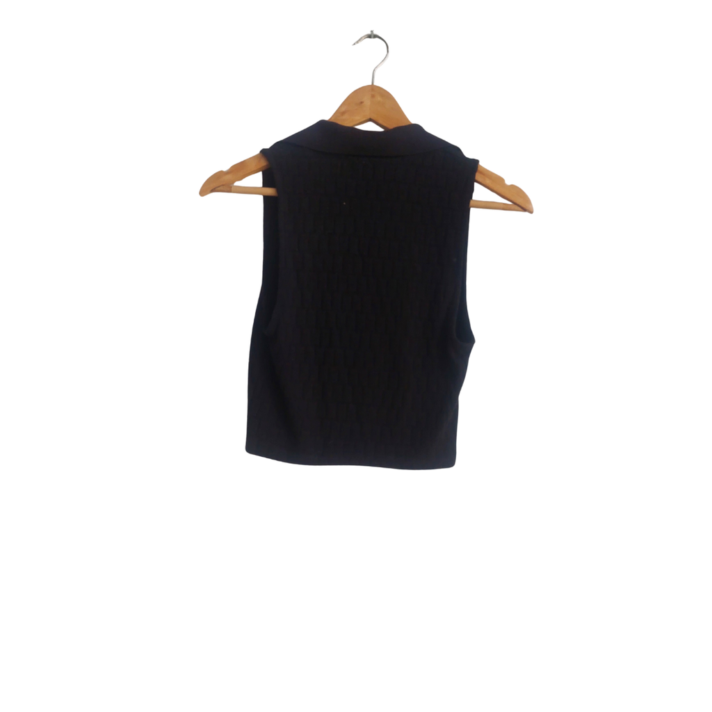 Zara Black Sleeveless Textured Crop Top | Gently Used |