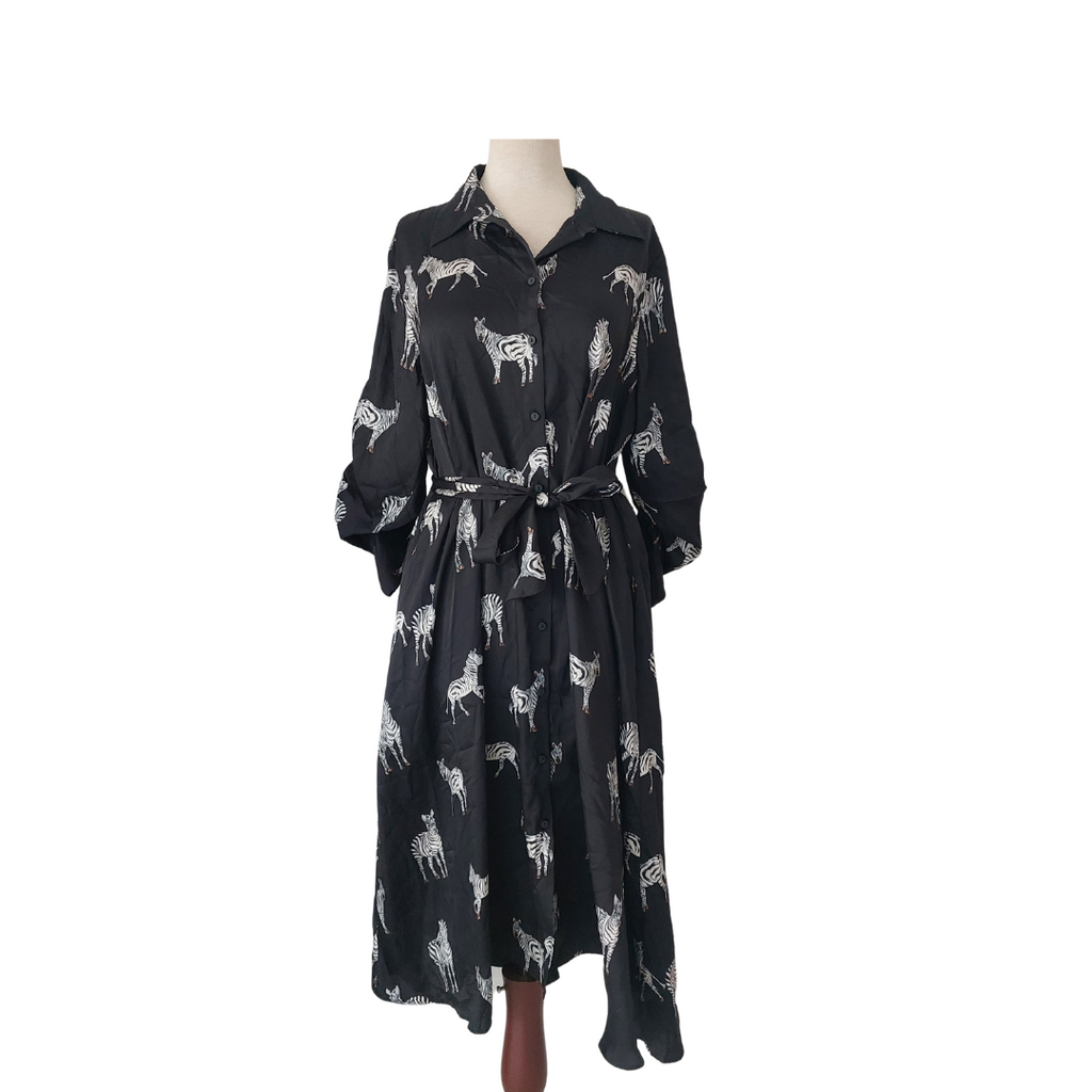 ZARA Black Satin Zebra Print Midi Dress | Gently Used |