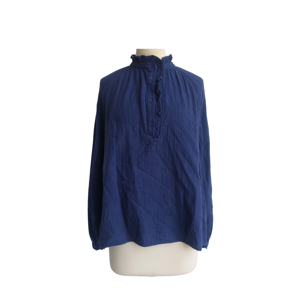 H&M Blue 100% Cotton Crinkled Top | Pre Loved |