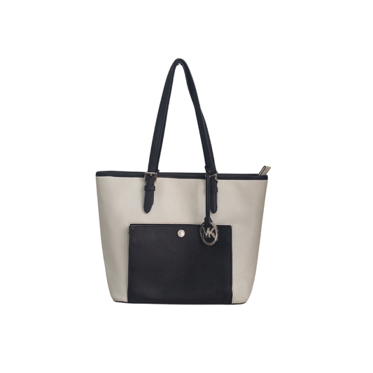 Michael Kors Black & White Jet Set Item Top Zip Tote Bag | Pre Loved |