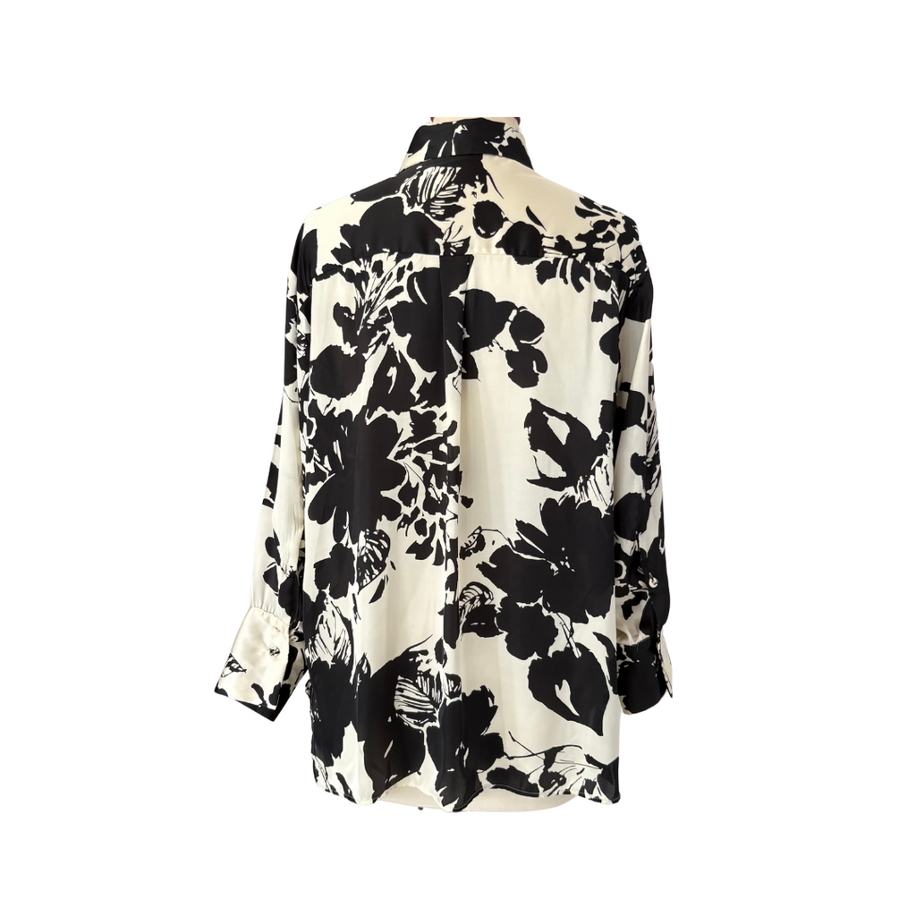 ZARA Black & White Floral Printed Satin Collared Button Down Shirt | Pre Loved |