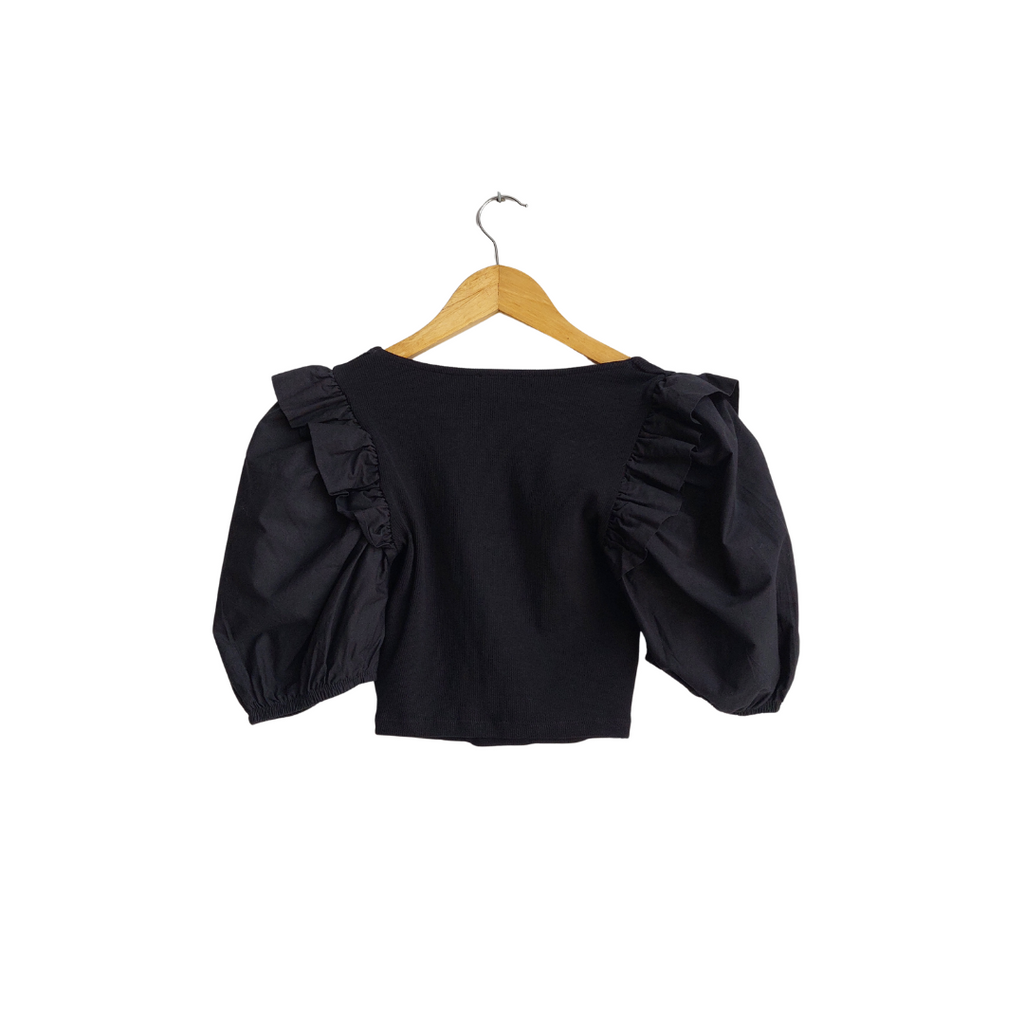 Zara Black Puff Sleeves Crop Top | Pre Loved |