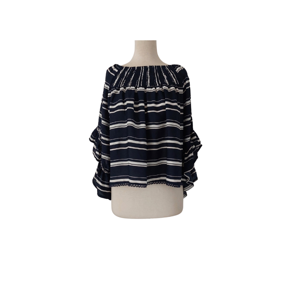 Quiz Navy & White Off-shoulder Blouse | Like New |