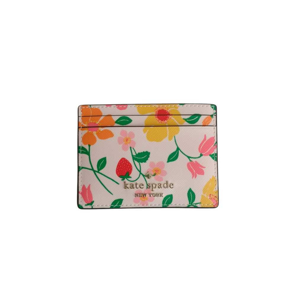 Kate Spade Pink Multi Boxed Strawberry Garden Small Slim Card Holder | Gently Used |