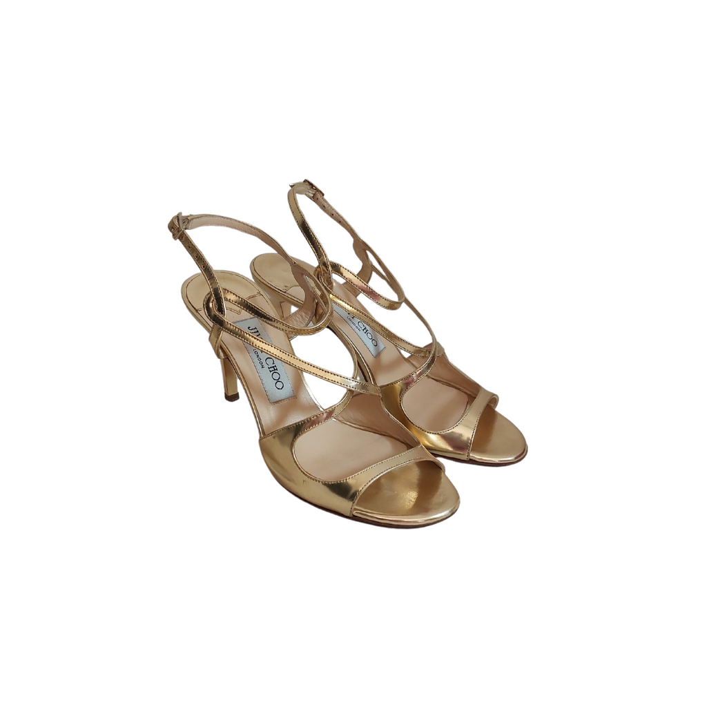 Jimmy Choo Gold Leather Paxton Strapped Heels | Pre Loved |