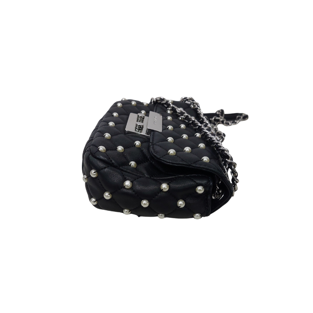 Michael Kors Black Quilted Leather Faux-Pearl Embellished 'Sloan' Shoulder Bag | Gently Used |