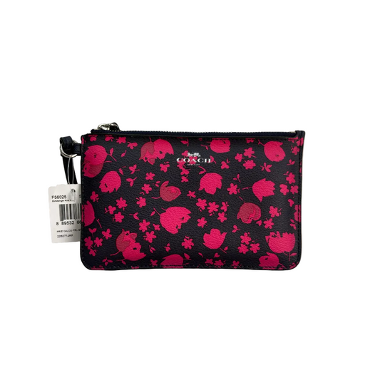 Coach Black And Midnight Pink Prairie Calico Floral Small Wristlet | Brand New |