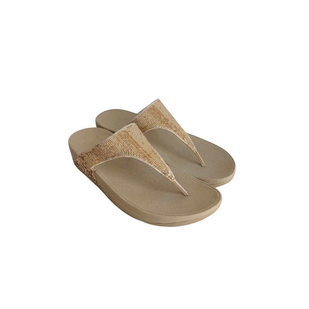 FitFlop Gold Sequins Lulu Gritz Slip On Thong Sandals | Like New |
