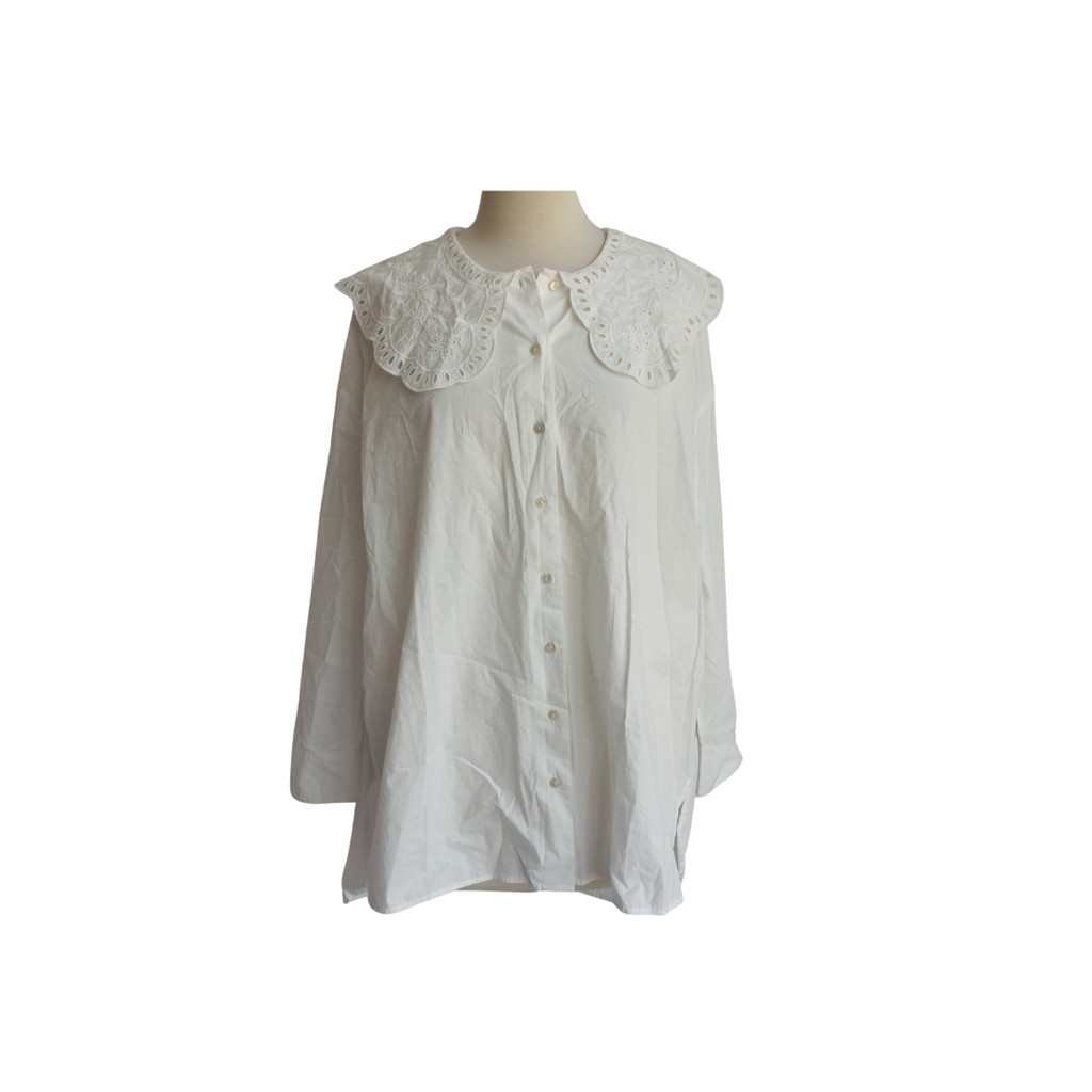 Mango White Button Down Peasant Top | Brand New |