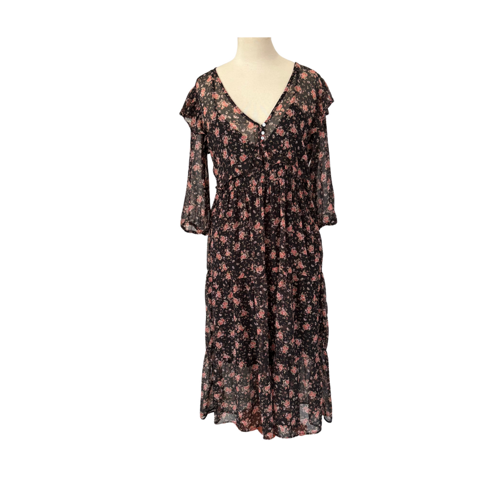 Stradivarius Black Floral Print Sheer Midi Dress | Gently Used |