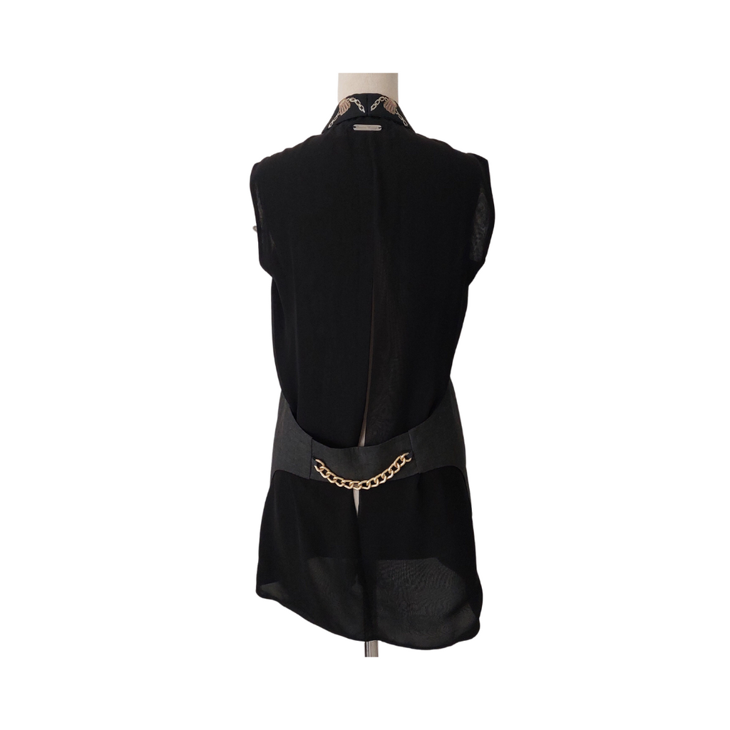 Umaima Mustafa Black & Grey Sleeveless Embroidered Jacket | Pre Loved |