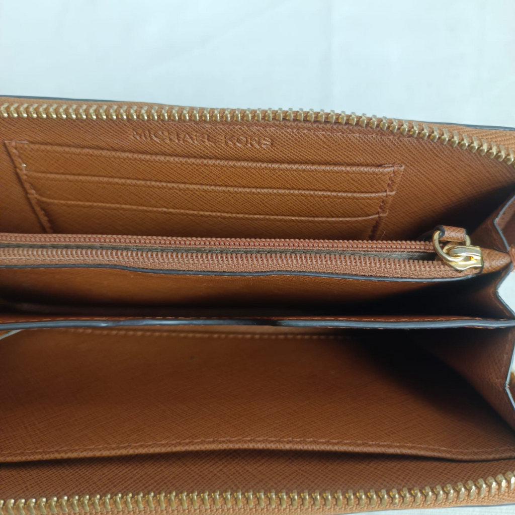 Michael Kors Tan Saffiano Leather Zip-Around Wallet | Pre Loved |