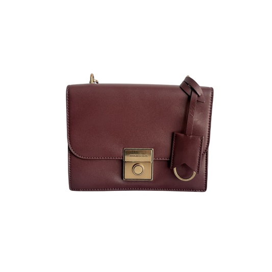Charles & Keith Burgundy Push Lock closure Crossbody Bag | Pre Loved |