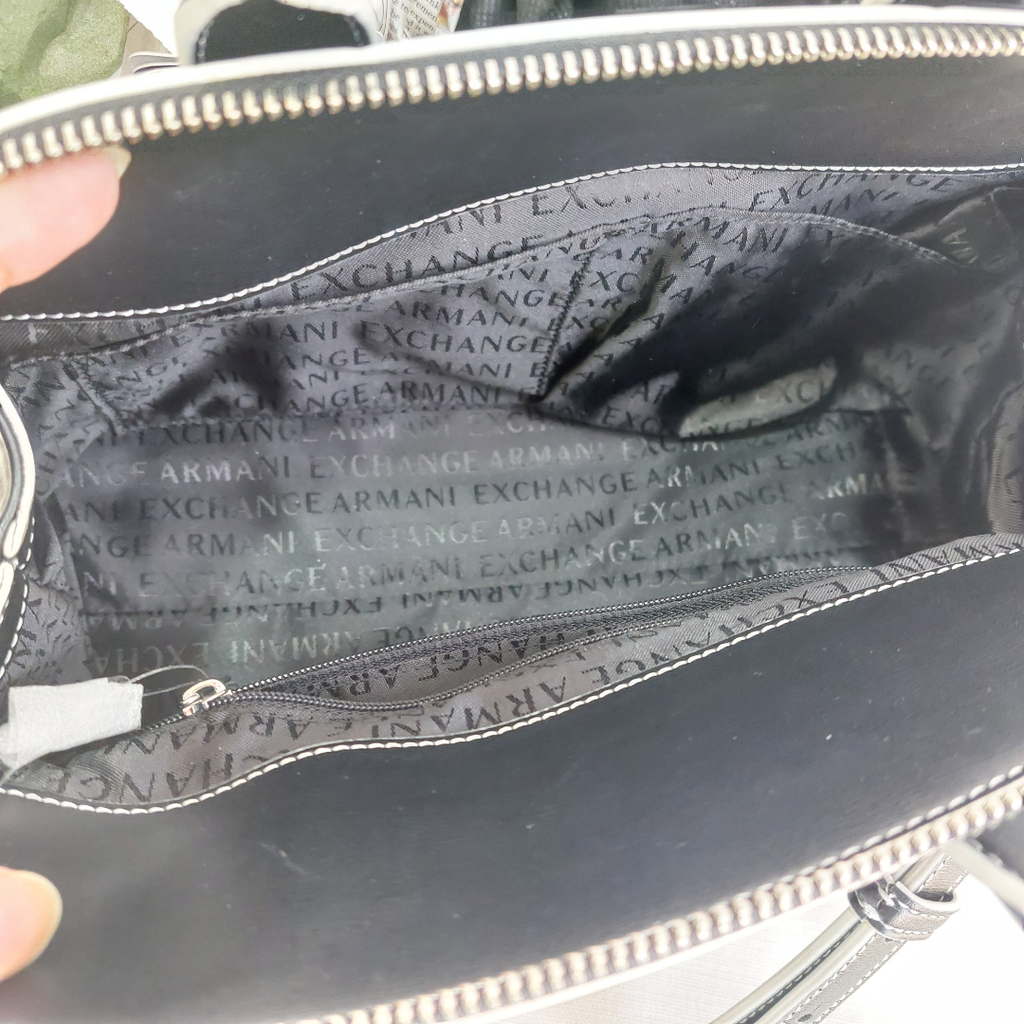 Armani Exchange Black White White Trim Leatherette 'Jane' Handbag | Gently Used |