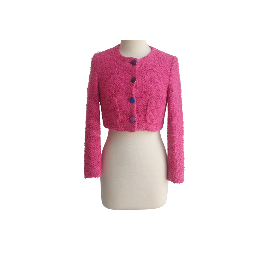 Mango Bright Pink Button Detail Crop Jacket | Gently Used |