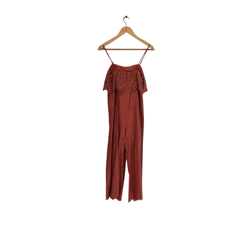 American Eagle Outfitters Dark Peach Cutwork Sleeveless Jumpsuit | Pre Loved |