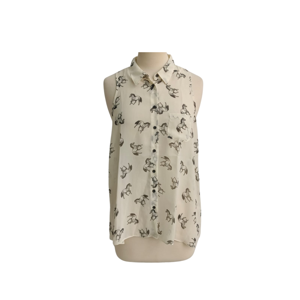 Dorothy Perkins White Sleeveless Horse Print Sheer Top | Pre Loved |
