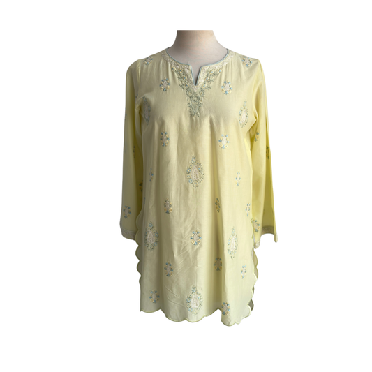 Zaib Pale Yellow And Mint Green Embroidered Outfit (2 Piece) | Gently Used |