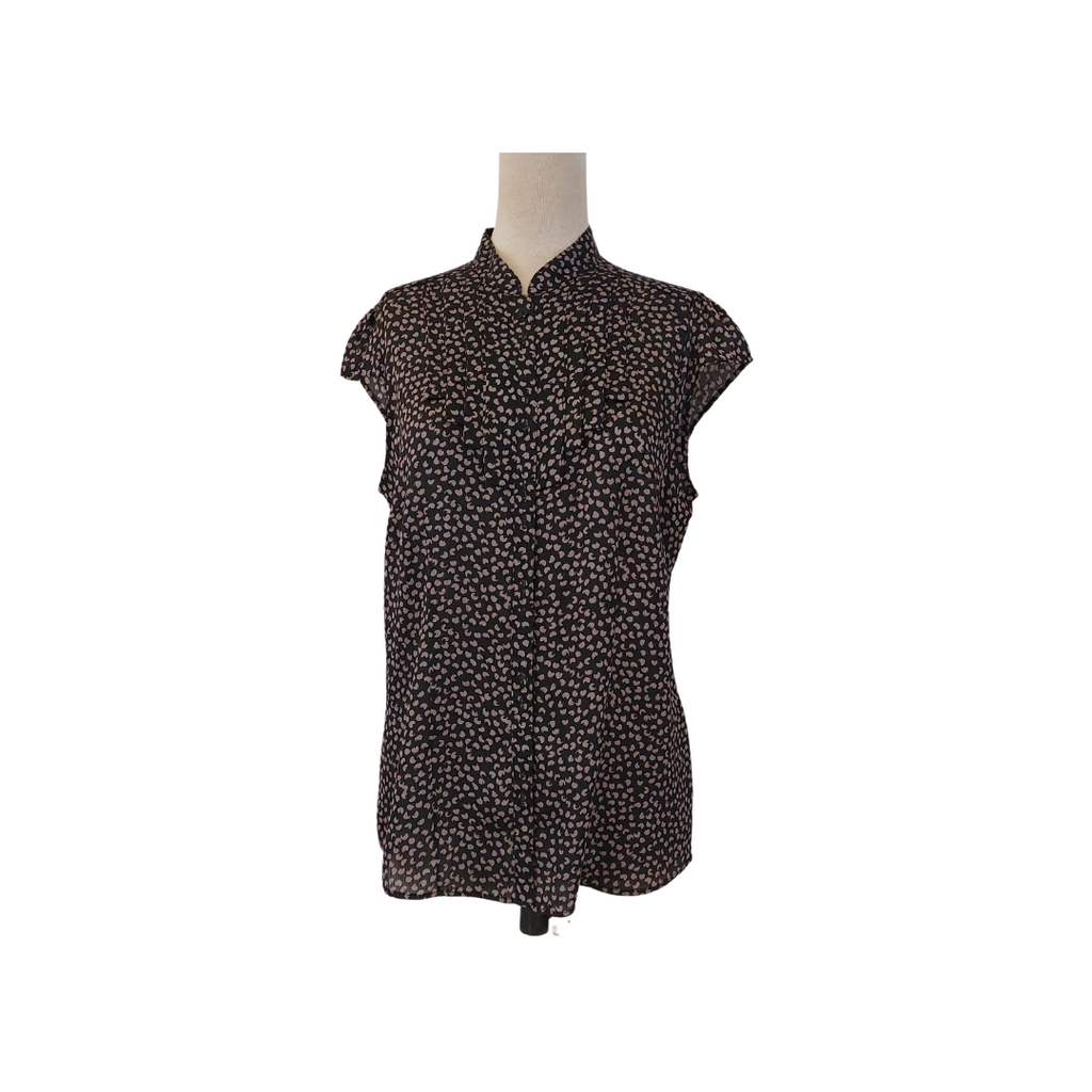 Autograph Black and Taupe Printed Cap Sleeve Top | Like New |