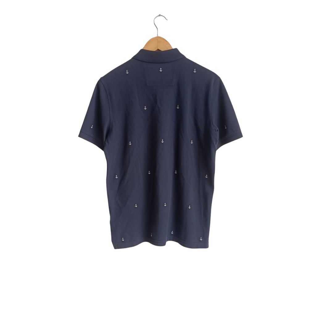 Banana Republic Men's Navy Anchor Embroidered Polo Shirt | Pre Loved |