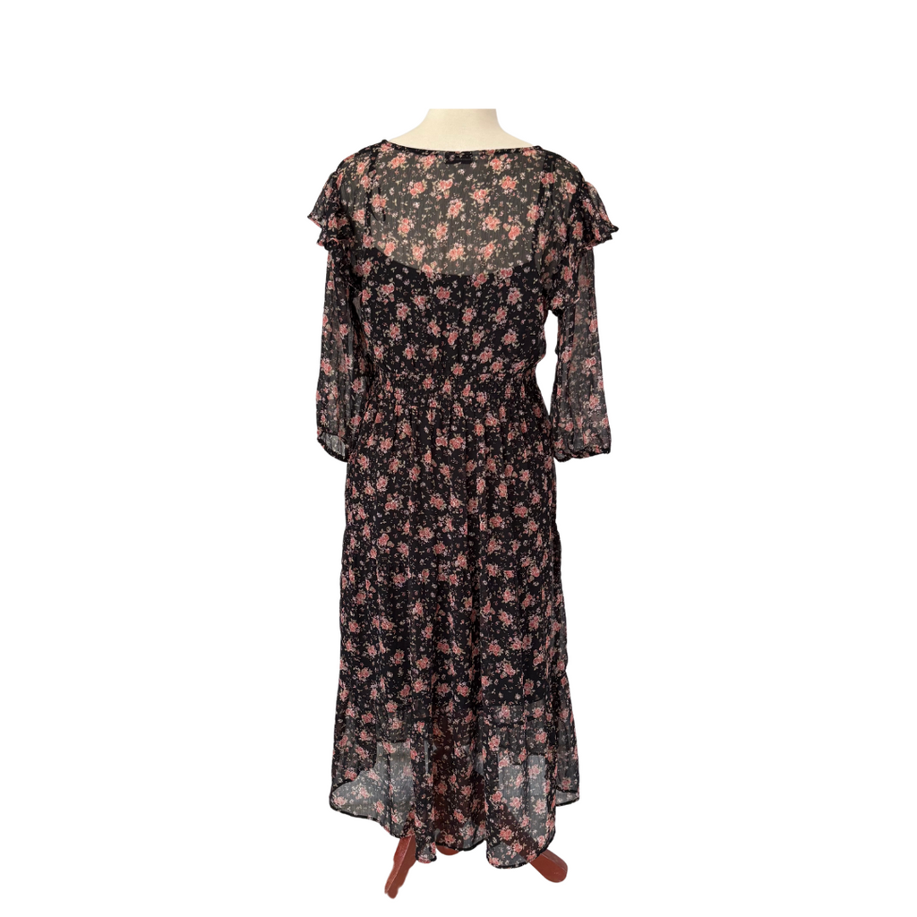 Stradivarius Black Floral Print Sheer Midi Dress | Gently Used |