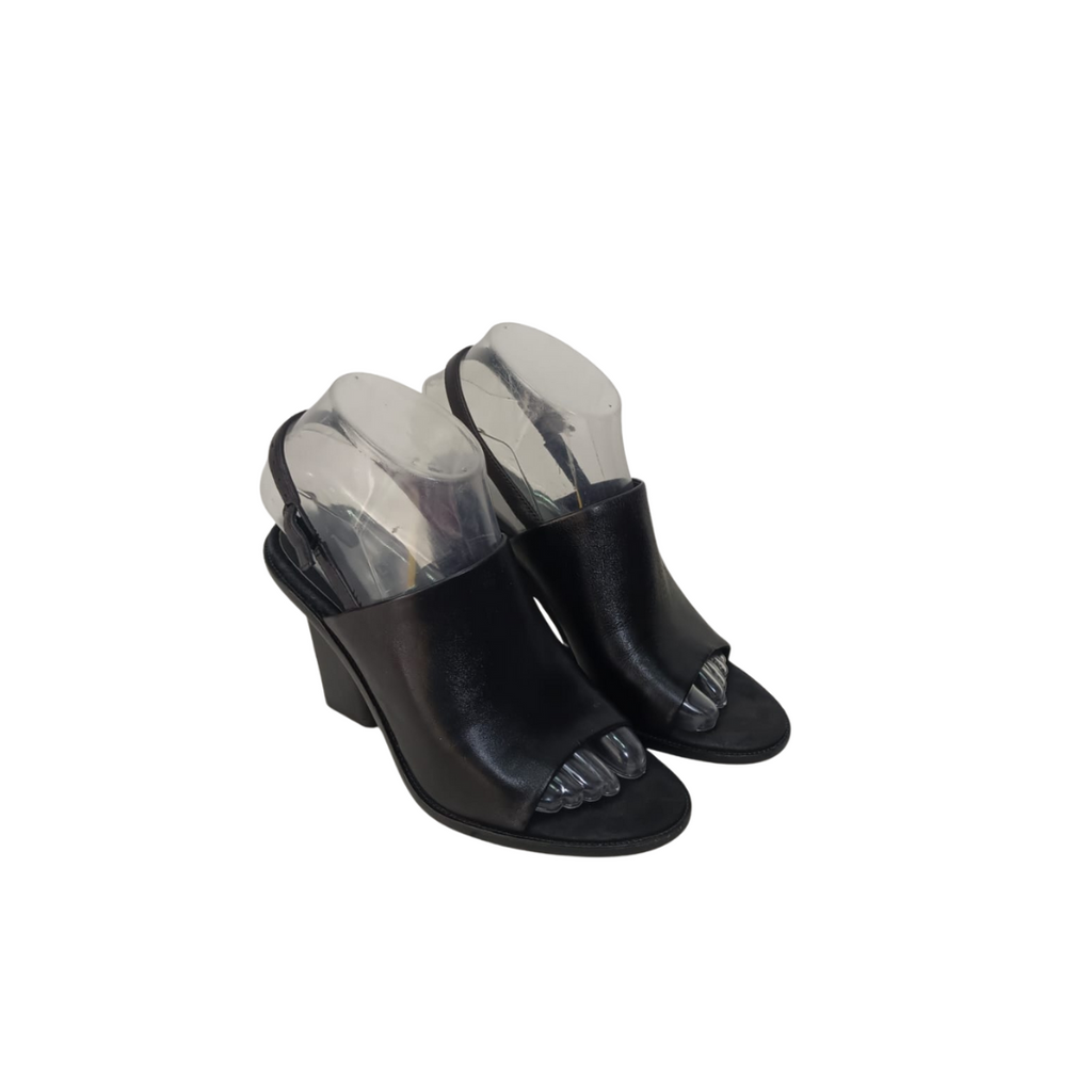 Alexander Wang Black Leather Cole Peep Toe Slingback Mule Sandals | Pre Loved |