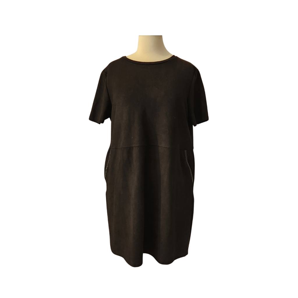 ZARA Black Knit with Leatherette Trim Shift Dress | Pre Loved |