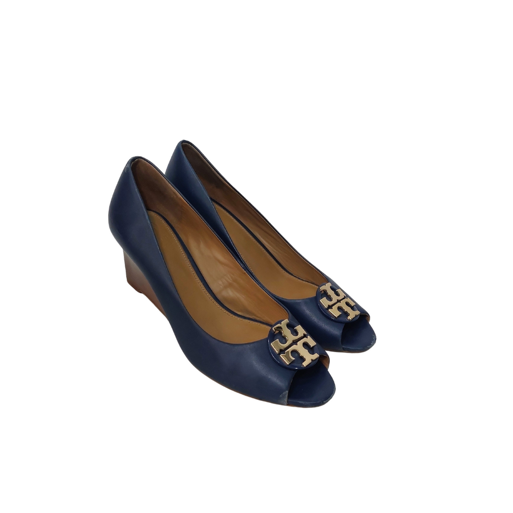 Tory Burch Blue Claire Open Toe Wedges | Pre Loved |