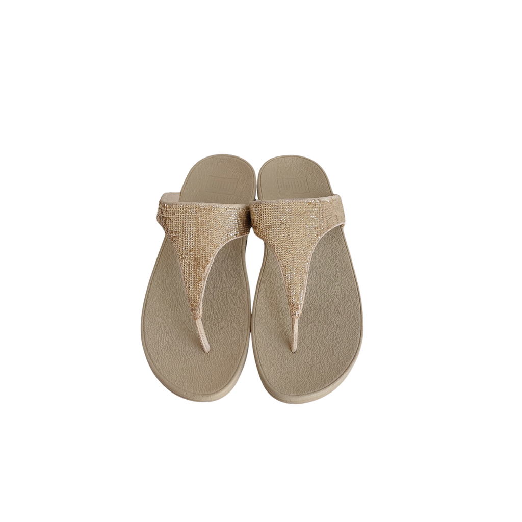 FitFlop Gold Sequins Lulu Gritz Slip On Thong Sandals | Like New |