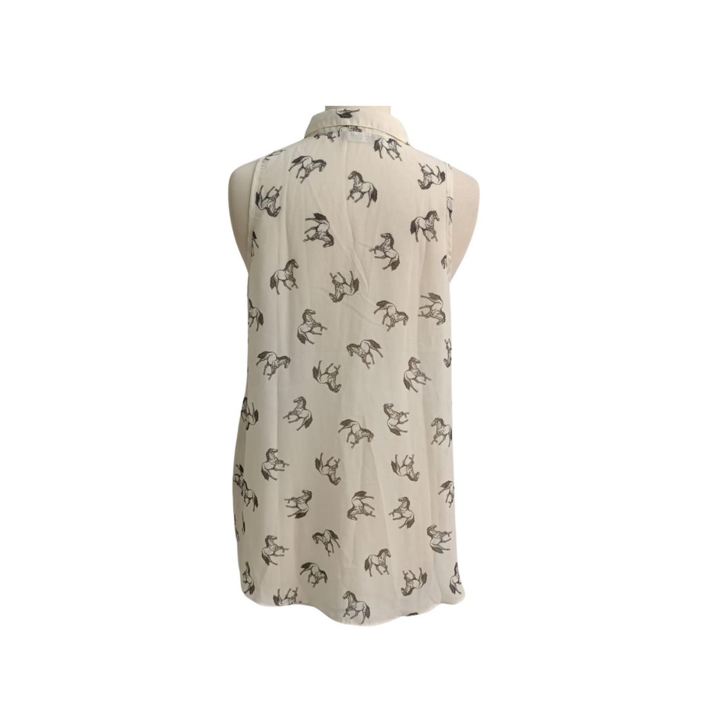 Dorothy Perkins White Sleeveless Horse Print Sheer Top | Pre Loved |