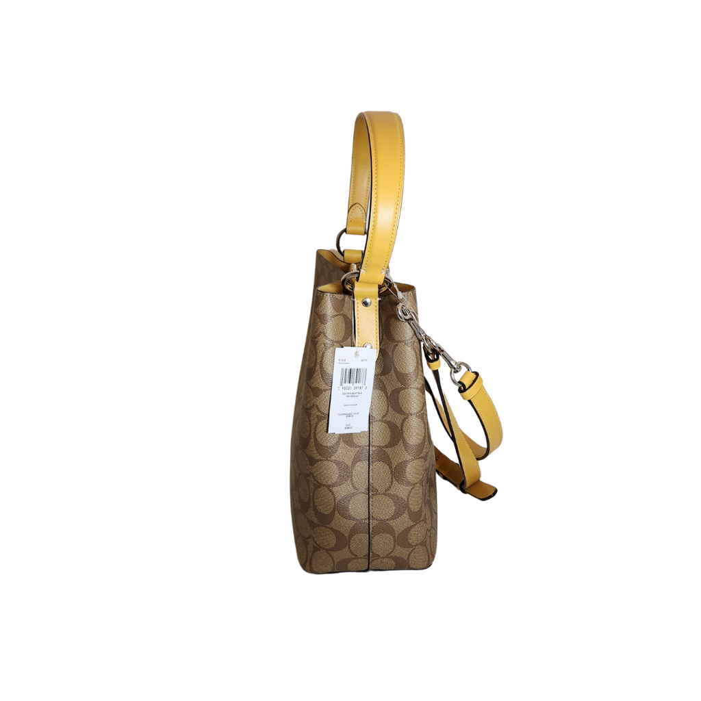 Coach Signature Canvas with Mustard Leather Trim Town Bucket Bag | Brand New |