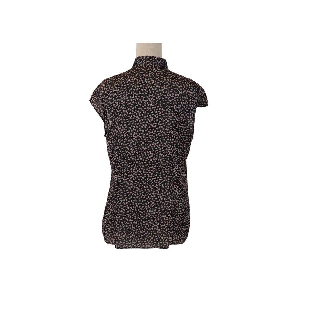 Autograph Black and Taupe Printed Cap Sleeve Top | Like New |
