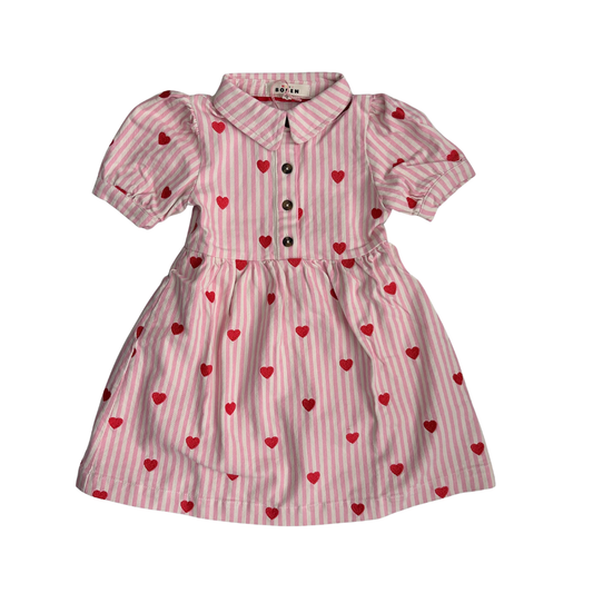 Next Boden Pink Striped Heart Print Cotton Shirt Dress (5-6 Yrs) | Brand New |