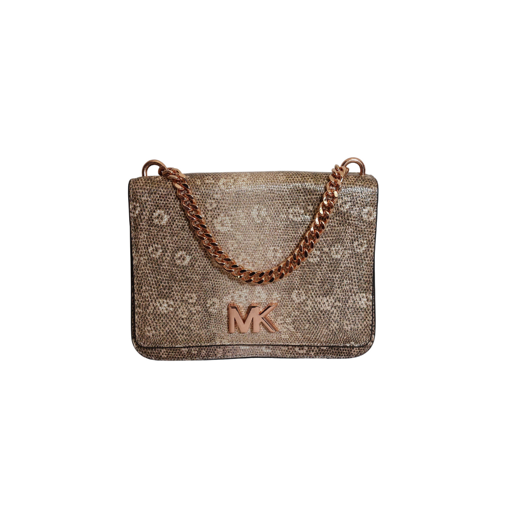 Michael Kors Rose Gold Mott Lizard-Embossed Leather Crossbody Bag | Gently Used |