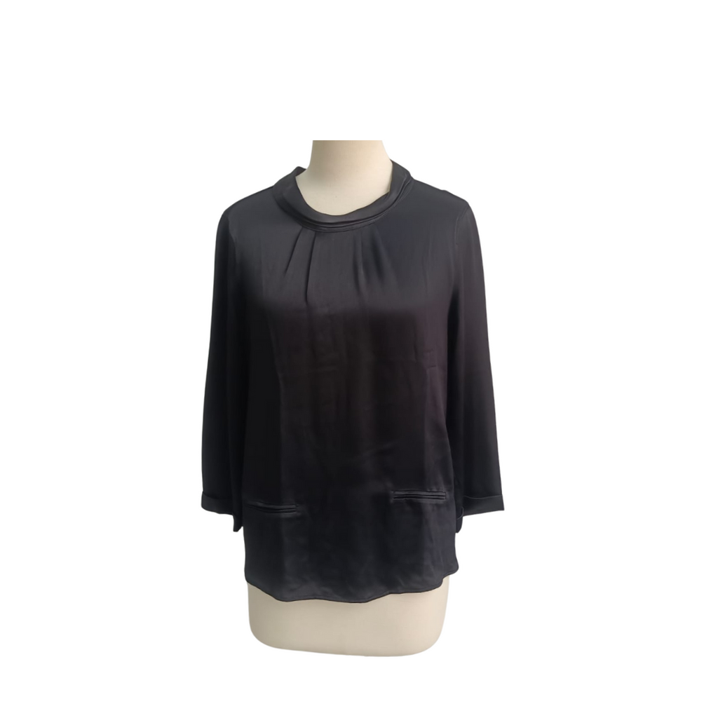 Massimo Dutti Black Satin 100% Viscose Top | Gently Used |