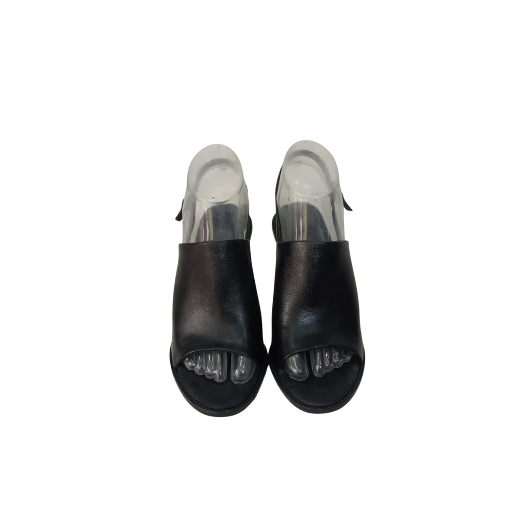 Alexander Wang Black Leather Cole Peep Toe Slingback Mule Sandals | Pre Loved |