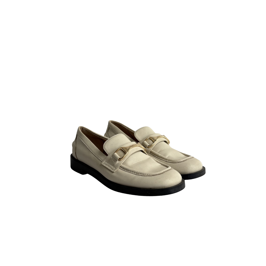 Charles And Keith Cream And Gold Chain Loafers | Pre Loved |