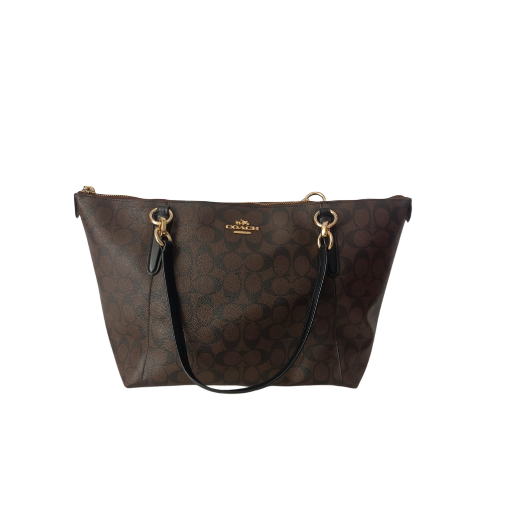 Coach Brown & Black Monogram Signature Coated Canvas Leather Ava Tote Bag | Pre Loved |